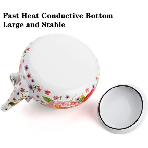 2.6 Quart Enamel Tea Kettle Stovetop, Large Porcelain Enameled Teakettle - Picture 3 of 8